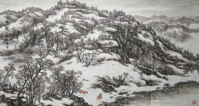 《雪韵皮纸》、尺寸：176x94cm、创作时间：庚子年